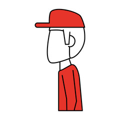 Flat line man with hat with hint of color over white background vector illustration