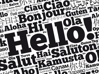 Hello word cloud in different languages of the world, background concept © dizain