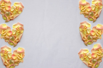 Rose petals hearts valentines day background yellow 4