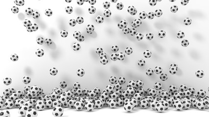 free falling soccer balls. 3d illustration.