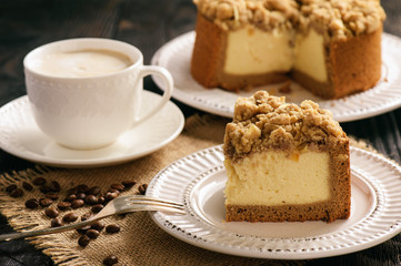 Homemade cheesecake with capuccino.