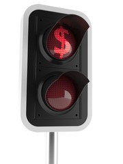Red traffic light with dollar currency