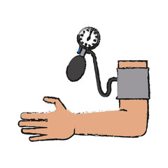 Colorful hand and sphygmomanometer doodle over white background vector illustration