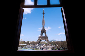 Eiffel as seen through window.