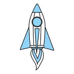 Flat line monocromatic rocket over white background vector illustration
