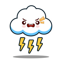 cute cloud lightning bolt kawaii face icon cartoon character Flat design Vector Illustration