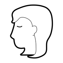 Flat line uncolored woman head over white background vector illustration