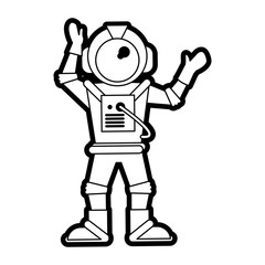 Flat line uncolored astronaut over white background vector illustration