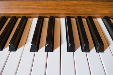 Closeup black and White piano keyboard .