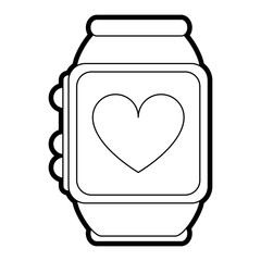 Flat line uncolored smartwatch over white background vector illustration