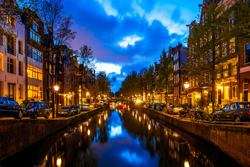 Fototapeta na wymiar Night shot of canal of Amsterdam