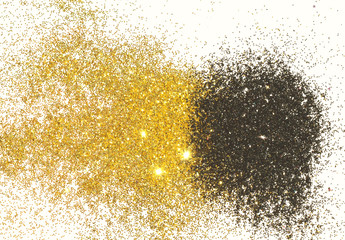 Textured background with golden and black glitter on white