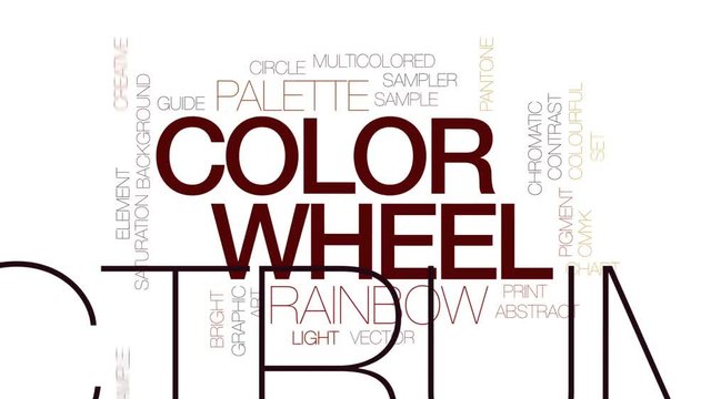 Color wheel animated word cloud, text design animation. Kinetic typography.