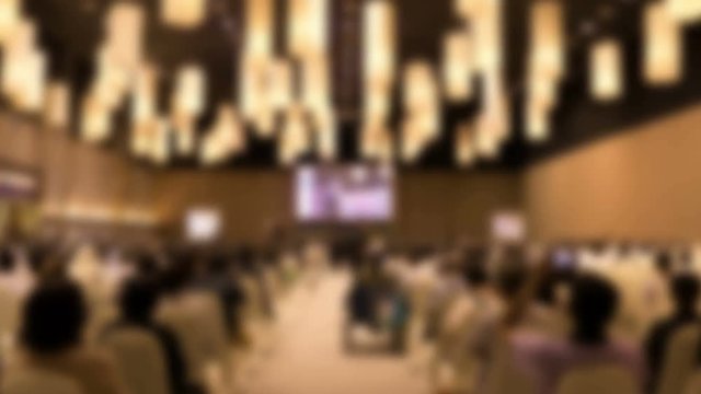 people in modern conference hall interior.  Audience in seminar room. Attendee, business event timelapse concept. 