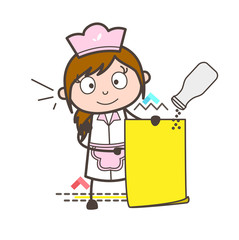 Cartoon Smiling Waitress with Information Banner Vector