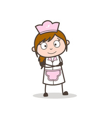 Cartoon Waitress Slightly Smiling Face Vector Illustration