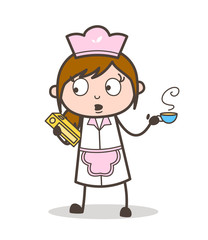 Cartoon Waitress Holding a Book and Tea Vector