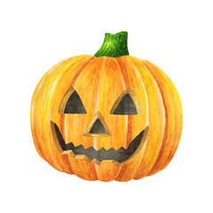 Smiling Halloween Pumpkin. Watercolor illustration