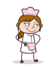 Cartoon Cunning Waitress Smiling Face Vector