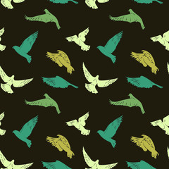 Seamless pattern with flying birds in beautiful retro colors, vector illustration for your design 