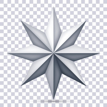 Volume eight-pointed gray star on transparent background, 3d object, geometry shape, mesh version, vector object for you project