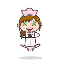 Cartoon Greedy Waitress Money-Mouth Face Vector Illustration
