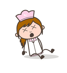 Cartoon Waitress with Dizzy Face Expression Vector Illustration