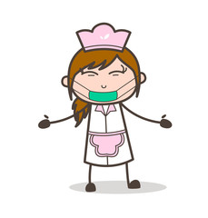 Cartoon Waitress with Pollution Face Mask Vector Illustration