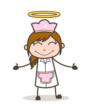 Cartoon Angel Waitress with Halo Vector Illustration