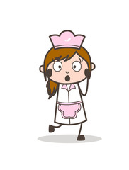 Cartoon Waitress Hands on Surprised Face Vector Illustration