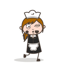 Cartoon Young Female Servant Blowing Kiss Vector Illustration
