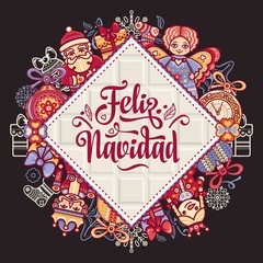 Feliz navidad. Xmas card on Spanish language.