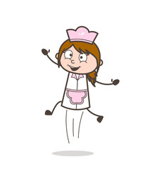 Cartoon Joyful Waitress Jumping in Excitement Vector Illustration