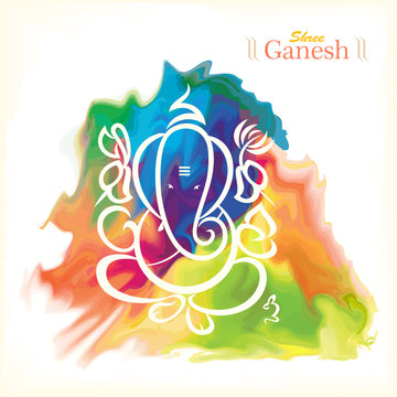 Greeting card of Lord Ganesh with colorful background