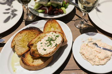 Hot pepper cheese dip and grilled bread.