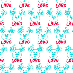 Fototapeta premium Abstract seamless pattern of deer blue lettering love New Year and christmas