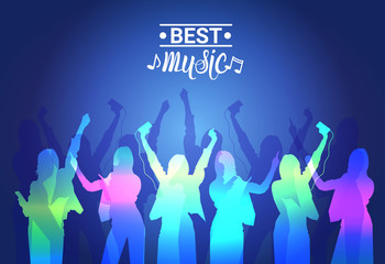 Best Music Silhouette People Dancing Live Concert Banner Colorful Musical Poster Flat Vector Illustration