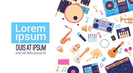 Music Instruments And Equipment Electronics Icons Banner With Copy Space Flat Vector Illustration