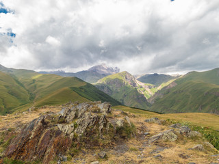 Beautiful green mountains in the clouds