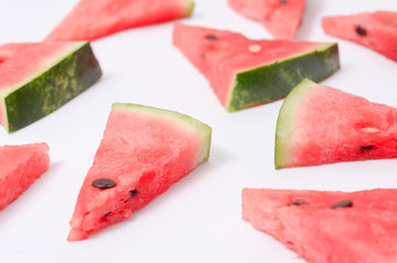 Pieces of watermelon on white background