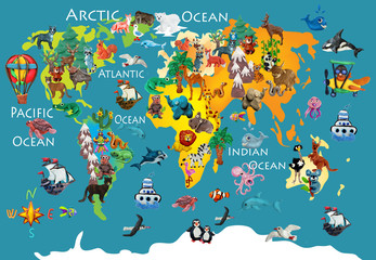 World  animals plasticine colorful kids 3d map
