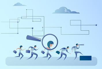 Recruitment Zoom Magnifying Glass Picking Business Person Candidate People Group Flat Vector Illustratio