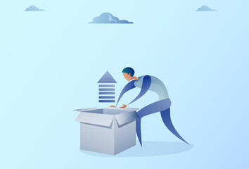 Business Man Opening Box With Financial Arrow