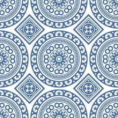 Gordijnen Azulejo naadloze Portugese tegel blauw patroon. Vector © Sergei Sizkov