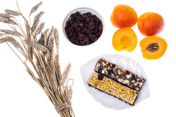 Cereal bars with raisins and fruits for diet and fitness meals