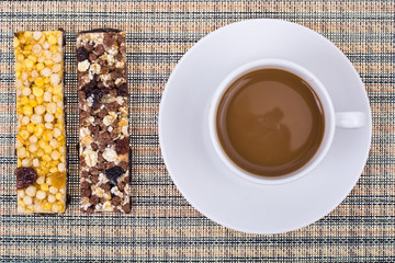 Cereal bars with raisins and fruits for diet and fitness meals