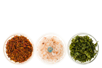 Various culinary spices and herbs, forming the flag of India