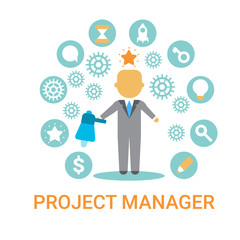 Project Manager Icon Business Process Leader Banner Flat Vector Illustration