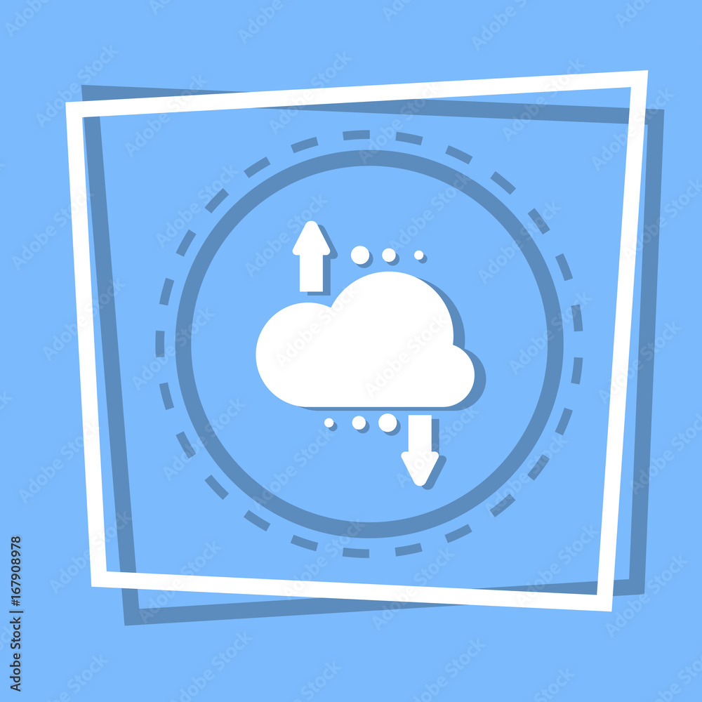 Poster cloud with arrow icon digital data backup storage web button flat vector illustration