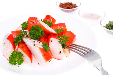 Appetizer of crab sticks